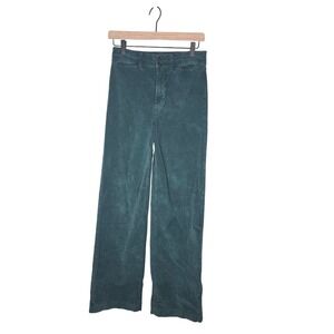Faherty Stretch Cord Wide Leg Pants Teal Organic Cotton Lyocell Women's 27